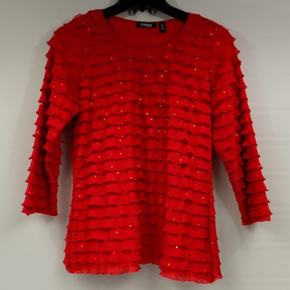 Elementz Tops - Elementz Petite Embellished Ruffle Style Top Petite M